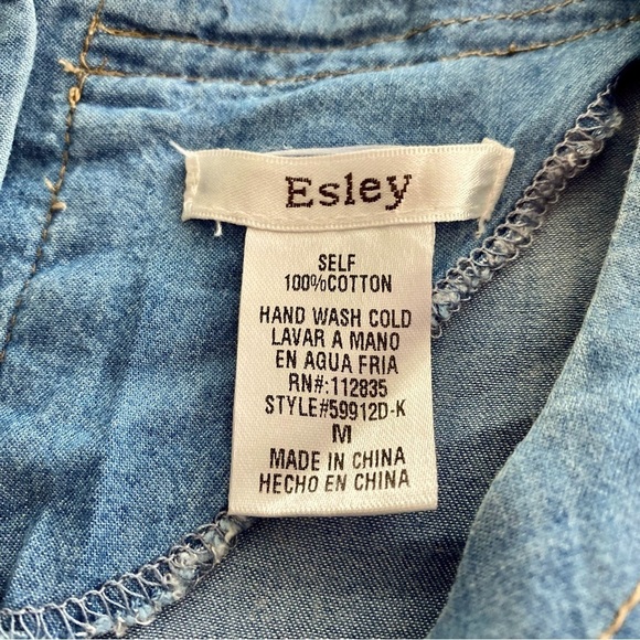 Esley Chambray Babydoll Mini Cotton Dress Medium Summer Fall Breathable Casual - Picture 10 of 13